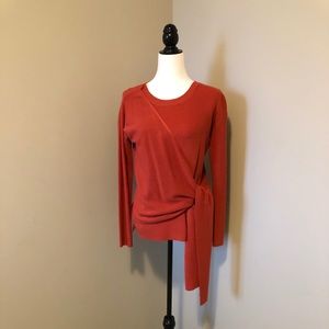 Tribal light knit sweater with wrap tie waste